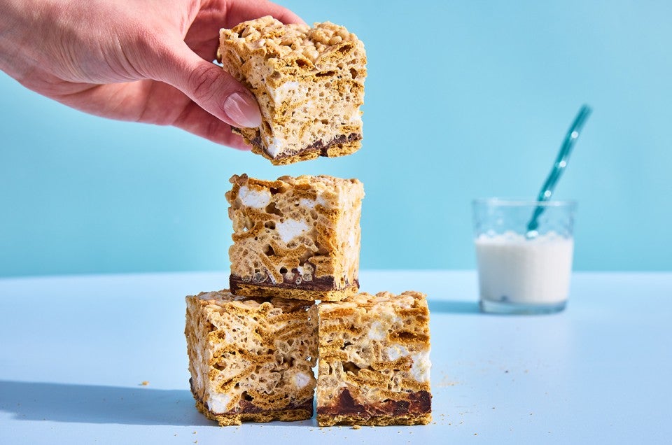 A stack of S’more Rice Krispies Treats - select to zoom