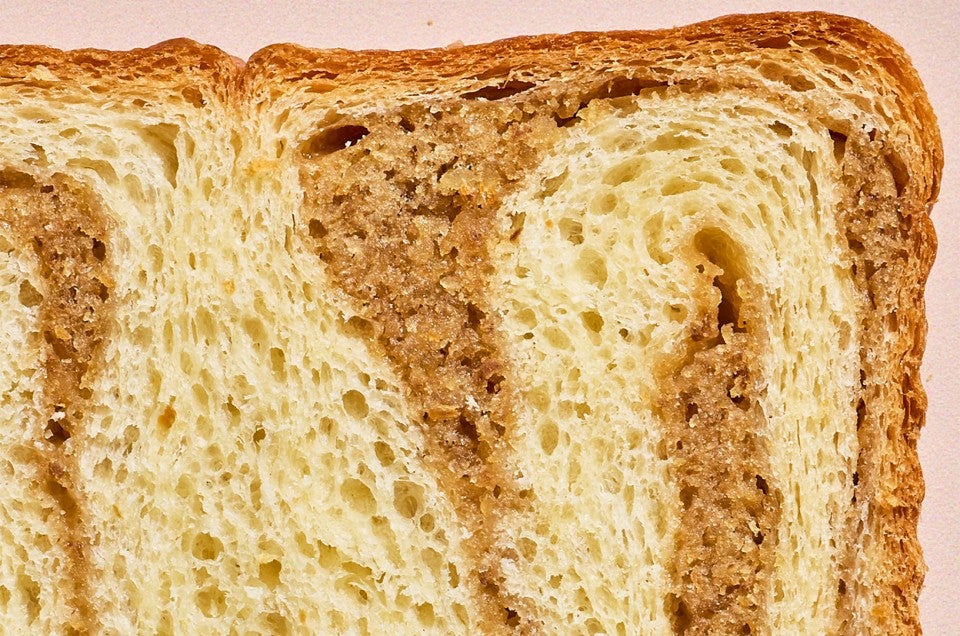 A close-up of the interior of Swirled Maple Milk Bread - select to zoom