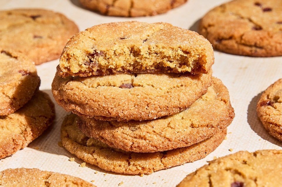 A stack of Peanut Butter and Jelly Cookies on a counter - select to zoom