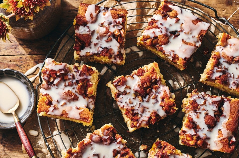 Apple Fritter Cake on a cooling rack - select to zoom