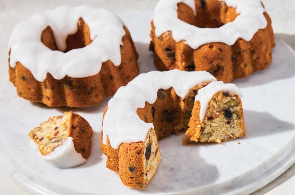 Golden Fruitcake made as mini bundt cakes - select to zoom