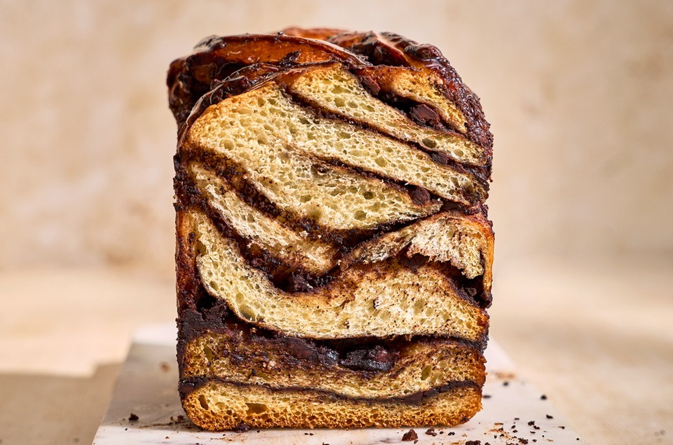 Cross-section of Chocolate Sourdough Babka. - select to zoom