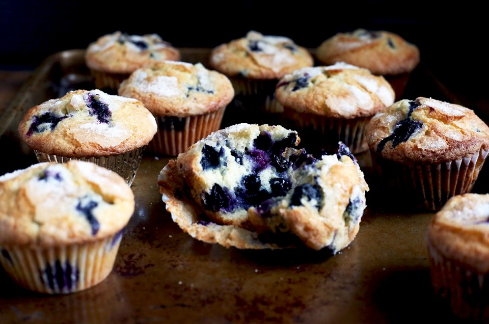 Blueberry muffins via @kingarthurflour