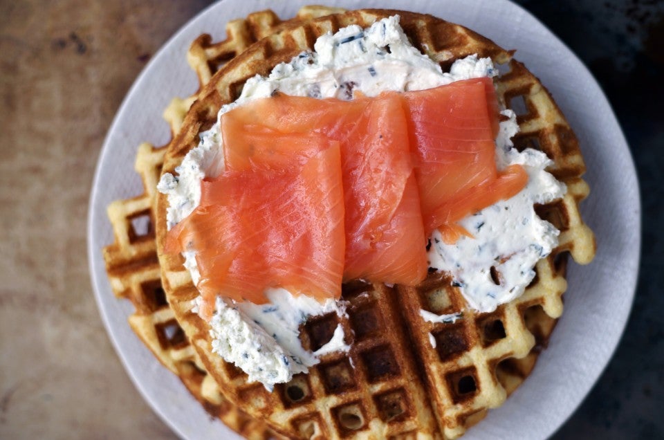 Savory waffles via @kingarthurflour