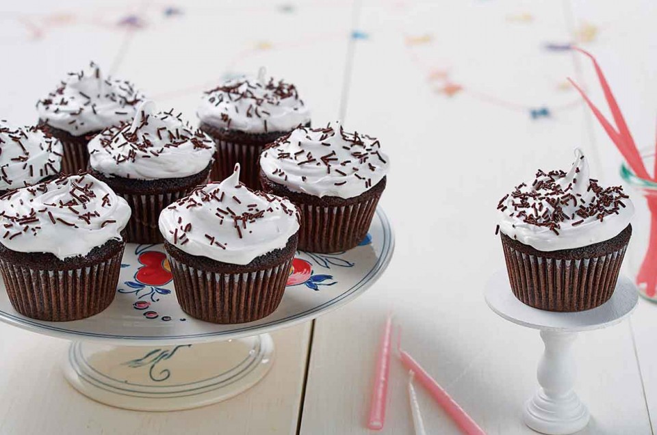 Favorite Fudge Birthday Cupcakes with 7-Minute Icing