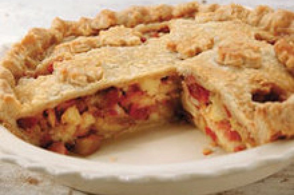 Sausage and Apple Pie in a Cheddar Crust