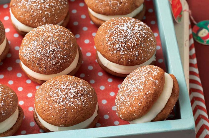 Mini Gingerbread Whoopie Pies with Cream Cheese Filling