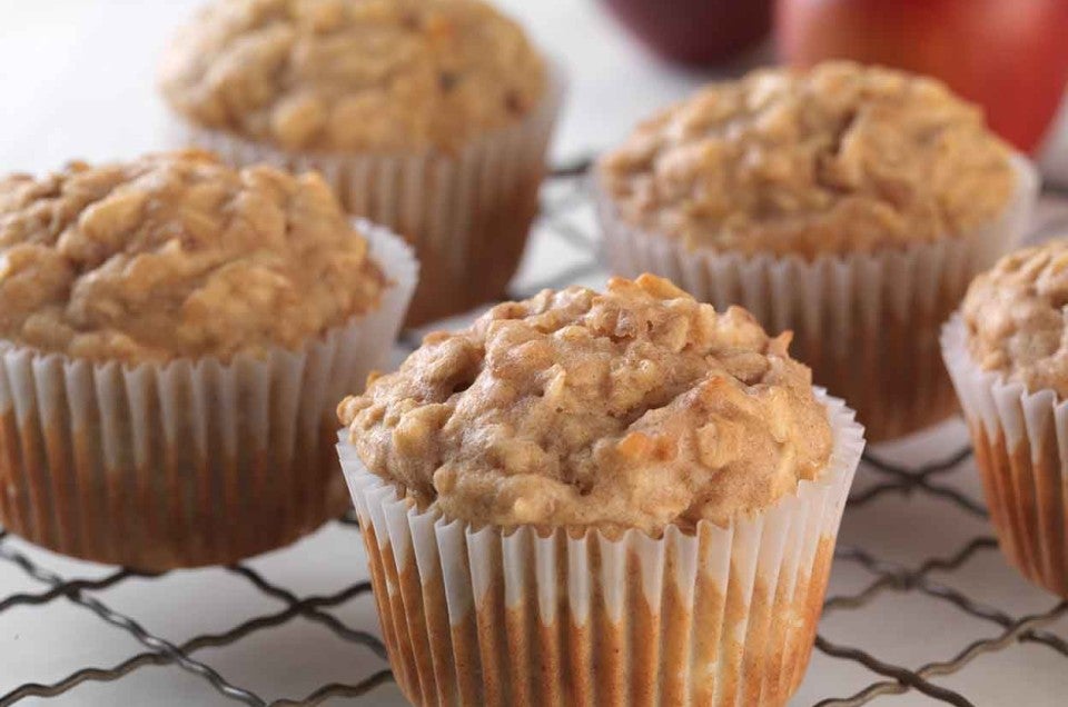 Gluten-Free Oat, Apple, and Walnut Muffins made with baking mix