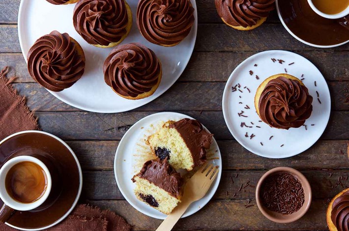 Chocolate-Filled Golden Cupcakes