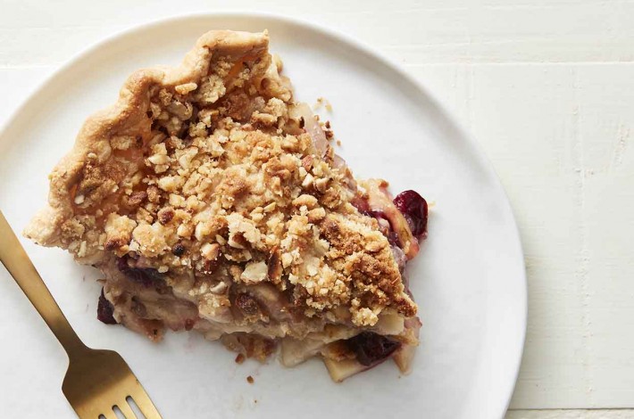 Pear and Cherry Almond Streusel Pie