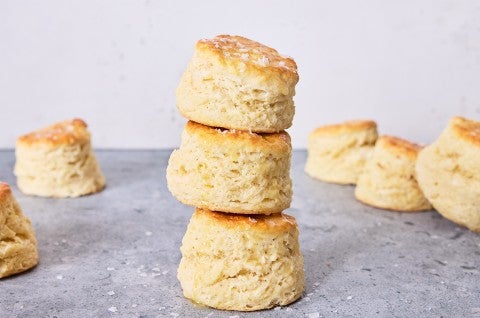 3-Ingredient Buttermilk Biscuits stacked high - select to zoom