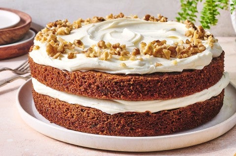 Full Carrot Cake on a plate - select to zoom