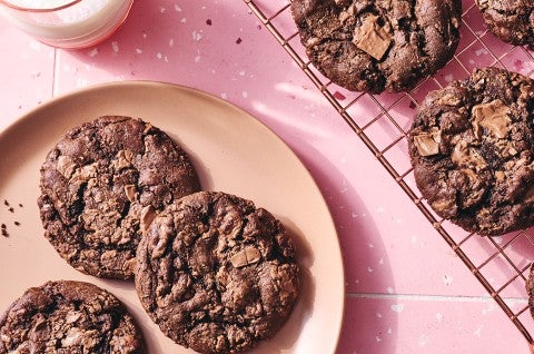 Chocolate Sourdough Discard Cookies on a plate - select to zoom