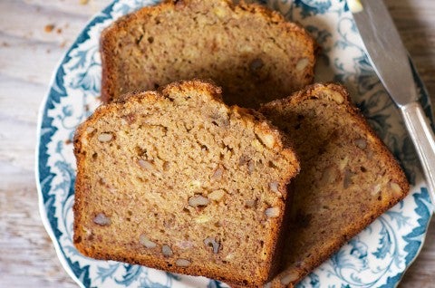 Banana bread stacked on a plate - select to zoom