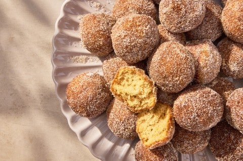 Apple Cider Doughnut Holes on a plate - select to zoom