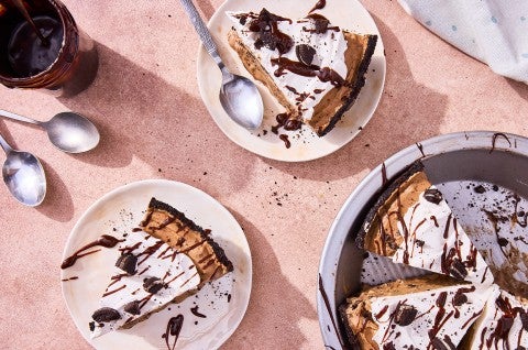 Mocha Madness Ice Cream Pie served on two plates - select to zoom