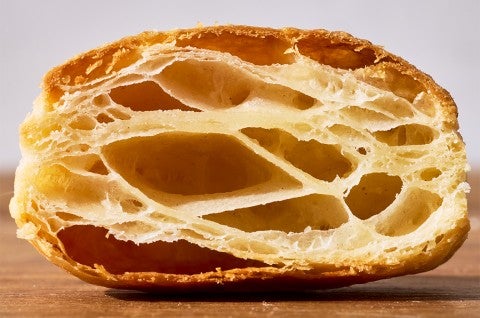 Classic Puff Pastry (Pâte Feuilletée) baked and cut open to show interior - select to zoom