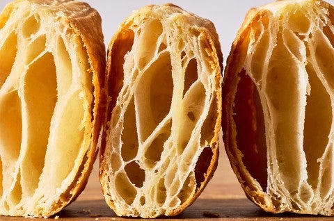 Classic Puff Pastry (Pâte Feuilletée) baked and cut open to show interior - select to zoom