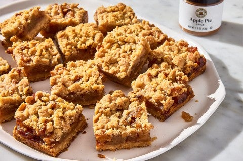 Apple Pie Bars on a serving tray - select to zoom