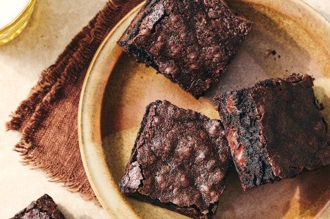 Deep-Dark Fudgy Brownies on a plate - select to zoom