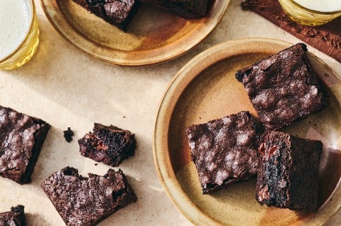 Deep-Dark Fudgy Brownies on a plate - select to zoom