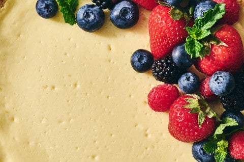 Close-up of Easy Cheesecake with berries on top
