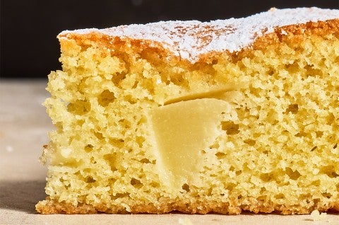 A close-up interior shot of Pear and Almond Cake - select to zoom