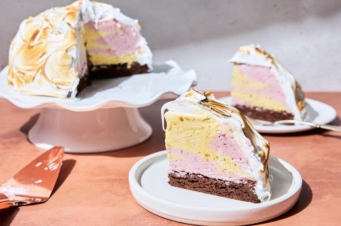 A slice of Baked Alaska on a plate - select to zoom
