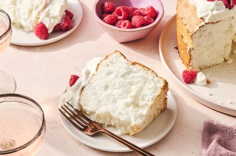 A slice of Gluten-Free Angel Food Cake on a plate - select to zoom