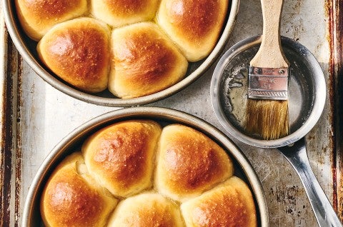 Golden Pull-Apart Butter Buns and a brush with clarified butter for topping - select to zoom