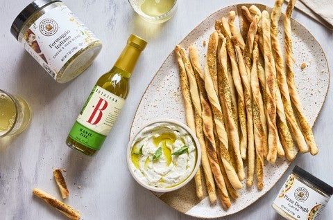 Grissini (Crunchy Italian Breadsticks) on a plate - select to zoom