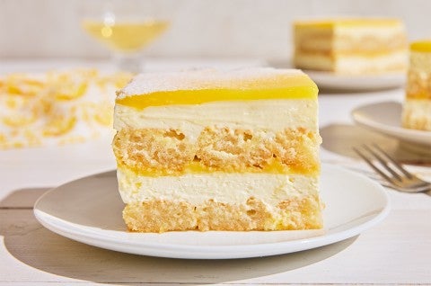 A slice of Lemon Tiramisu on a plate - select to zoom