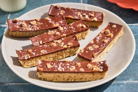 No-Bake Chocolate and Date Energy Bars on a plate - select to zoom