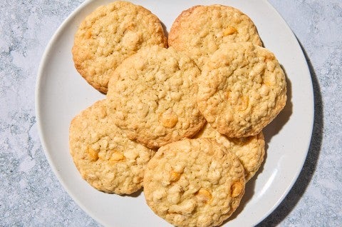 Butterscotch Blondie Oatmeal Scotchies on a plate - select to zoom