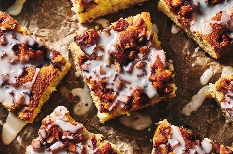 Pieces of Apple Fritter Cake on a counter - select to zoom