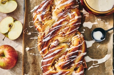 Cinnamon Apple Twist Bread on parchment paper