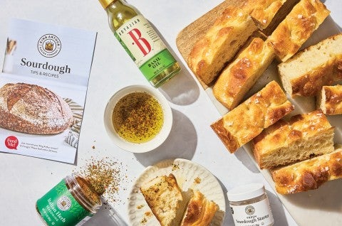 Sourdough Focaccia with some of the ingredients shown - select to zoom