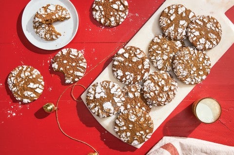 Gingerbread Crinkle Cookies on a serving dish - select to zoom
