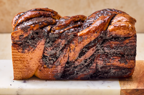 Side view of Chocolate Sourdough Babka. - select to zoom
