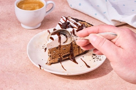 Scooping a bite of Mocha Madness Ice Cream Pie - select to zoom
