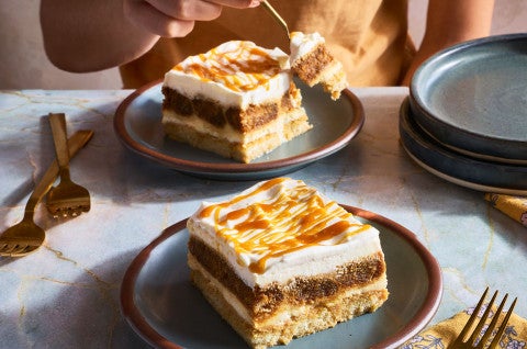 Caramel Macchiato Tiramisu on a plate - select to zoom