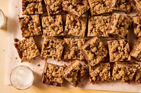 Carmelitas cut and arranged on a counter and seen from above - select to zoom