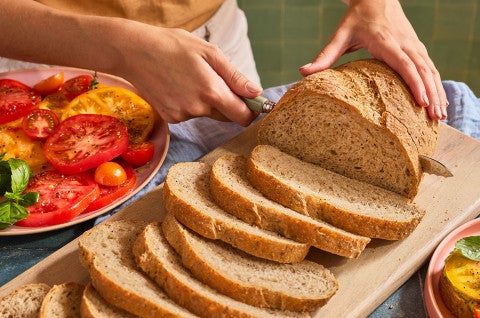 Slices of Seeded Multigrain Sourdough Bread on a cutting board