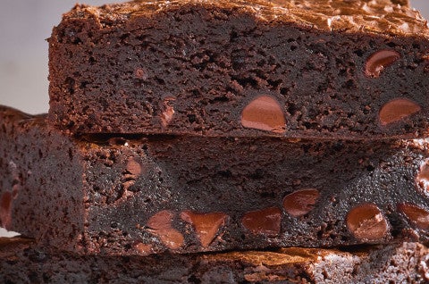 Fudge Brownies stacked together and seen from the side. - select to zoom