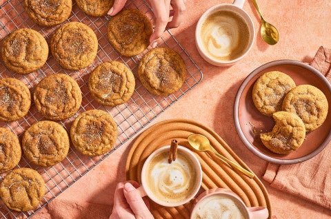 Pumpkin Snickerdoodle Cookies seen from above - select to zoom