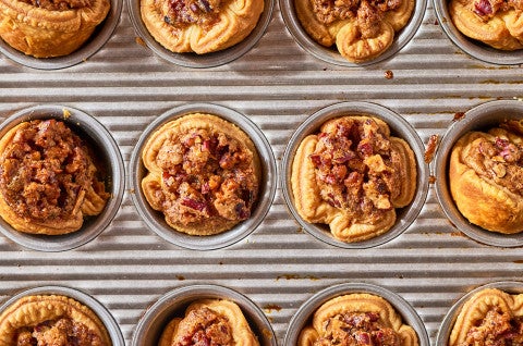 Pecan Tassies in a mini muffin tin - select to zoom