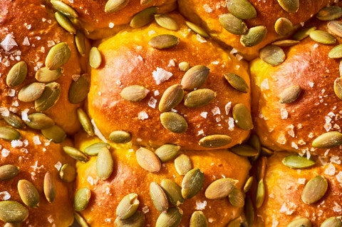 Detailed close up of Pumpkin Milk Bread from above - select to zoom