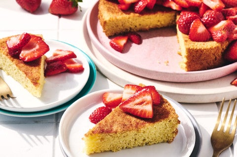 Strawberry Almond Flour Cake arranged on a counter