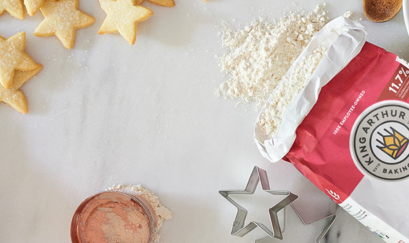 A work surface set up for cookie making