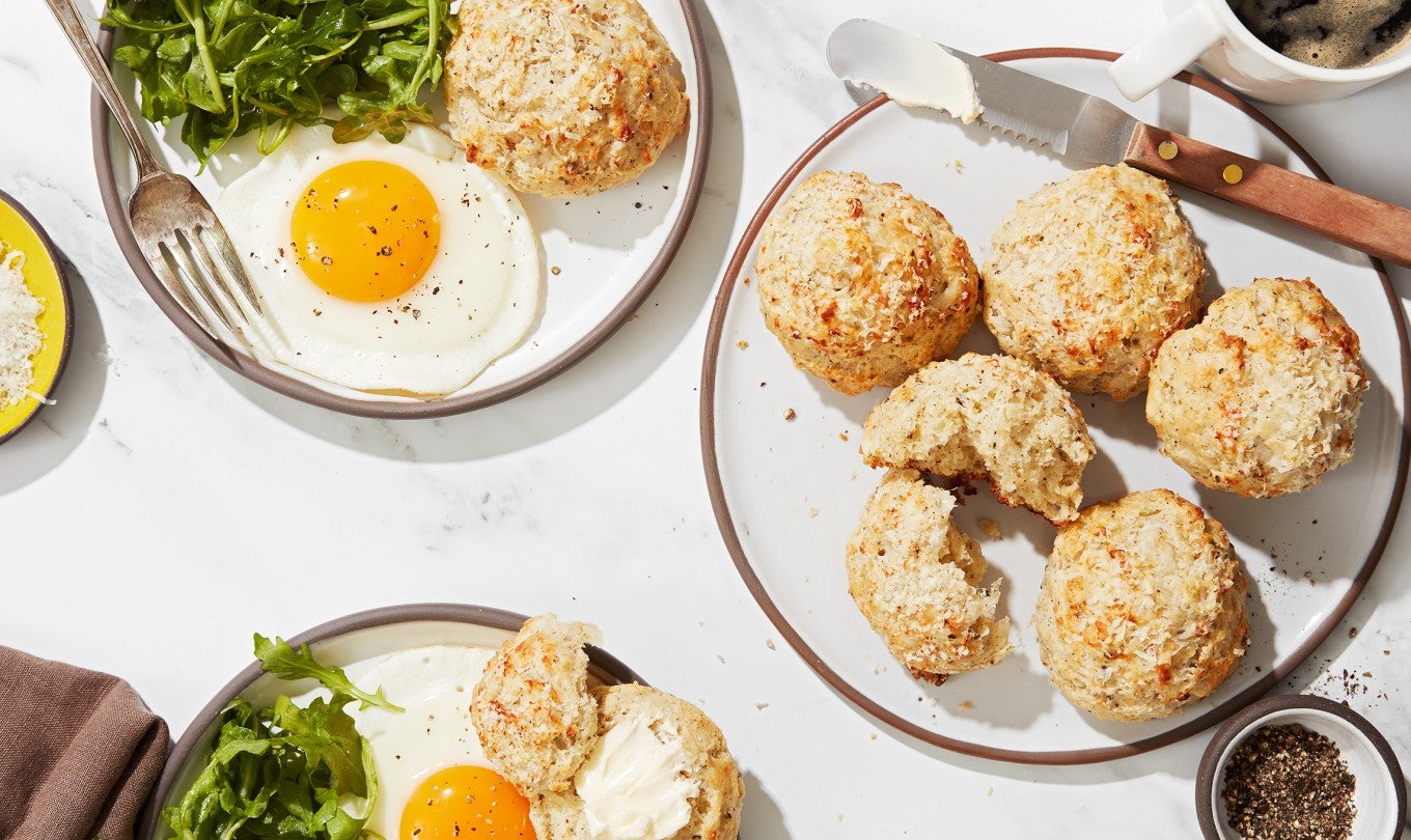 A platter of Cacio e Pepe Scones on a breakfast table